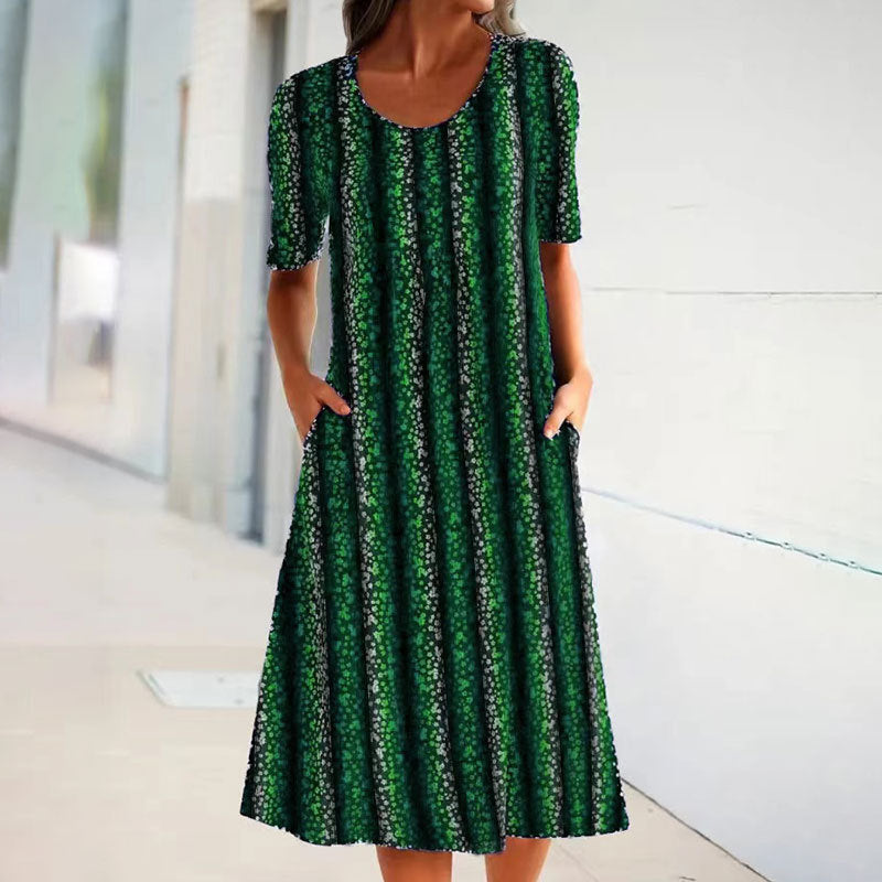 Levoire | Rennon leopard rayé pusero col rond à manches courtes robe Vert
