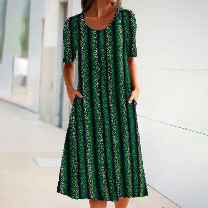 Levoire | Rennon leopard rayé pusero col rond à manches courtes robe Vert