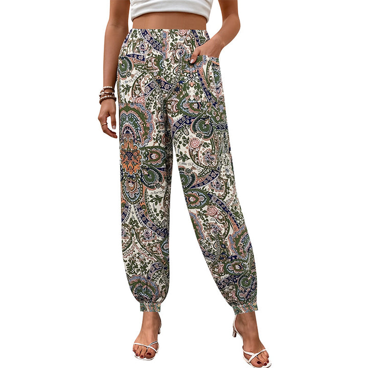 Pantalon palazzo pour femmes avec motif floral et taille élastique Levoire