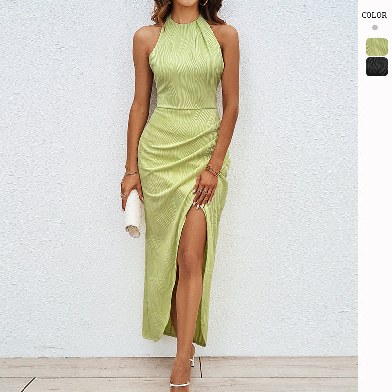 Robe maxi élégante pour femmes avec encolure à volants chic et fente latérale Levoire