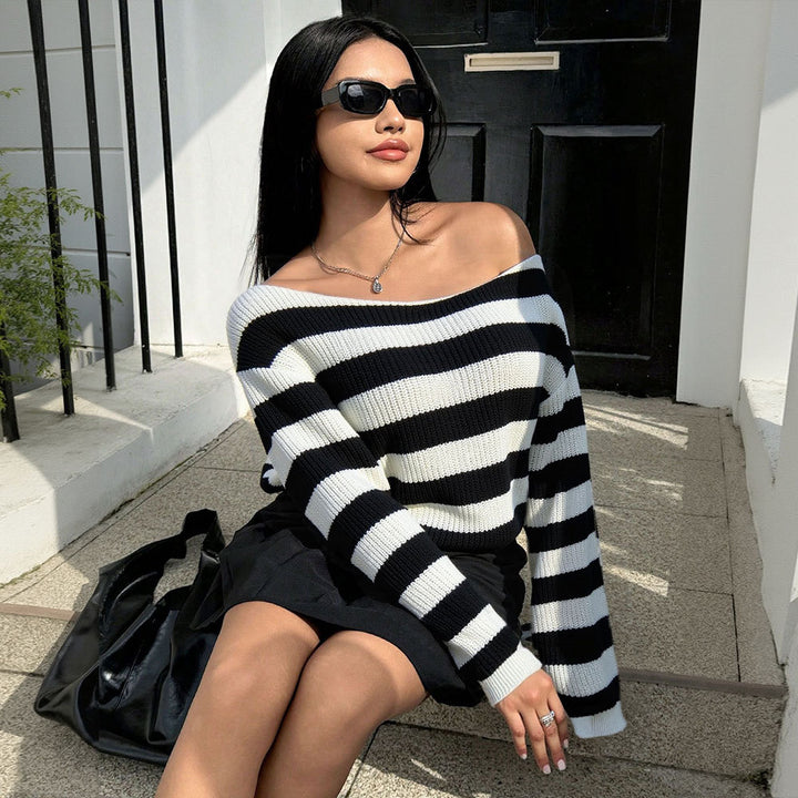 Pull décontracté surdimensionné pour femmes avec motif à rayures Levoire
