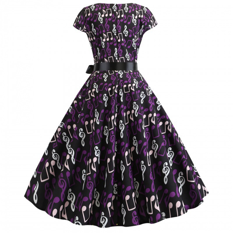 Robe swing pour femmes avec motif artistique et ceinture élégante Levoire