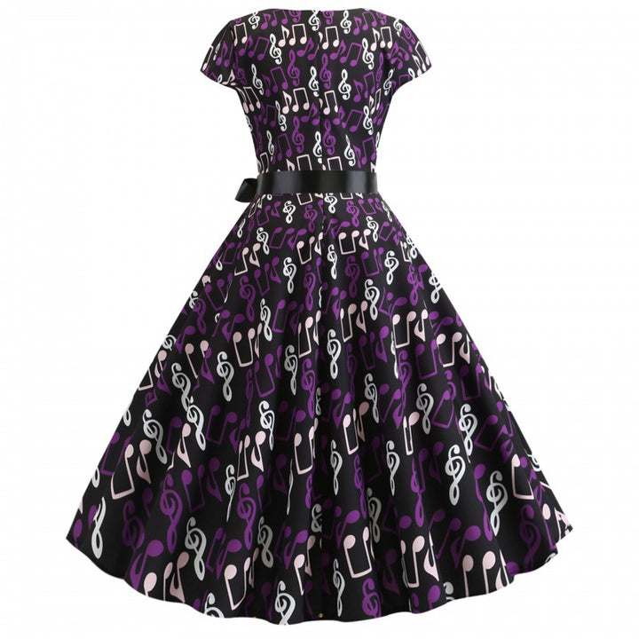 Robe swing pour femmes avec motif artistique et ceinture élégante Levoire