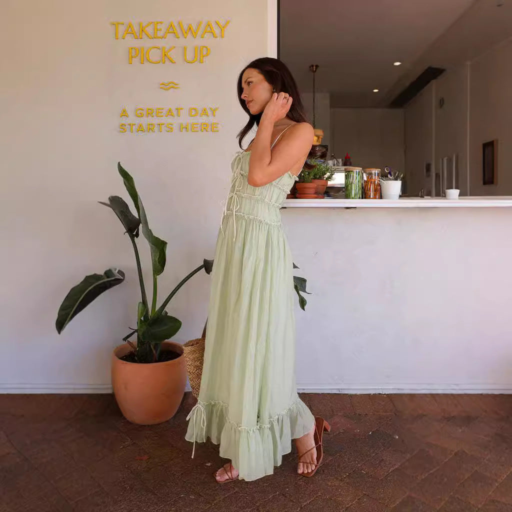 Robe Maxi à Bretelles pour Femmes avec Détails de Laçage Réglables Levoire