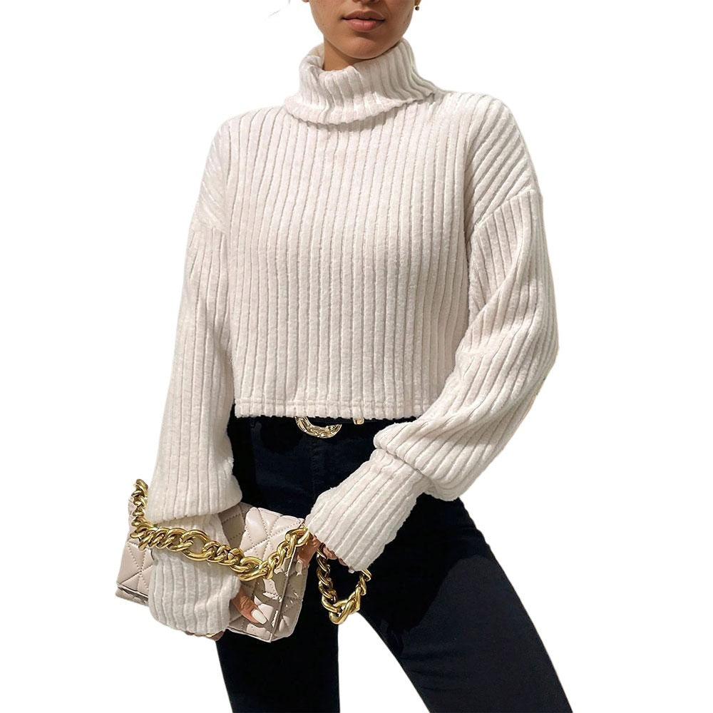 Sweat cropped femme avec col haut et structure de fines côtes Levoire