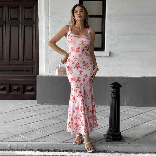 Robe maxi femme avec encolure carrée et design floral en sequins Levoire