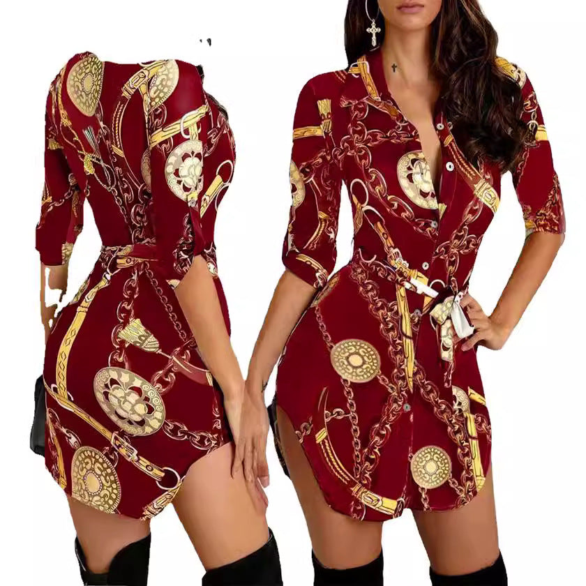 Levoire | Élégant Robe Imprimée Mi-Longue Couleur Or