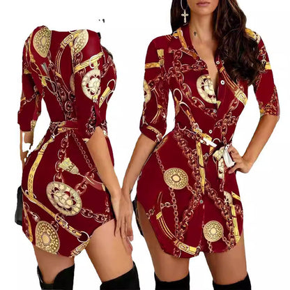 Levoire | Élégant Robe Imprimée Mi-Longue Couleur Or