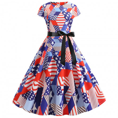 Robe midi pour femme avec motif de drapeau coloré et ceinture élégante Levoire