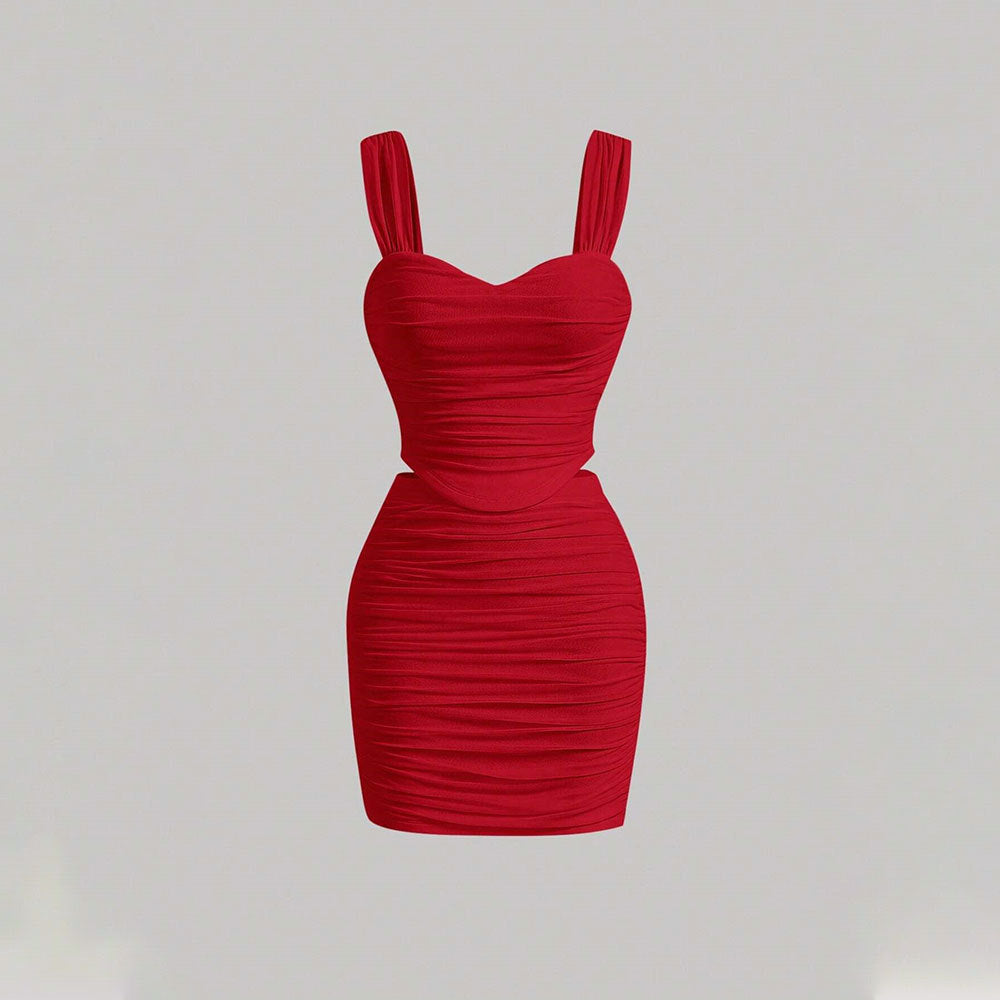 Robe mini moulante pour femme avec des détails volants et un décolleté en cœur profond Levoire
