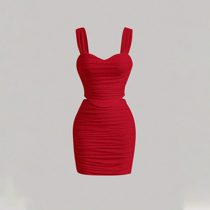 Robe mini moulante pour femme avec des détails volants et un décolleté en cœur profond Levoire