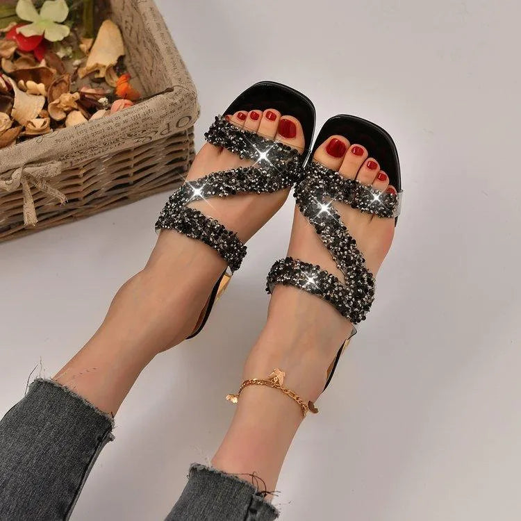 Levoire | Sandales avec talons et paillettes Noir