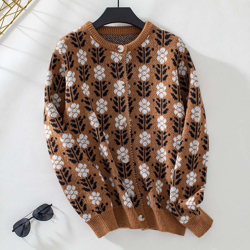 Levoire | Tricoté À Fleurs Vintage Marron