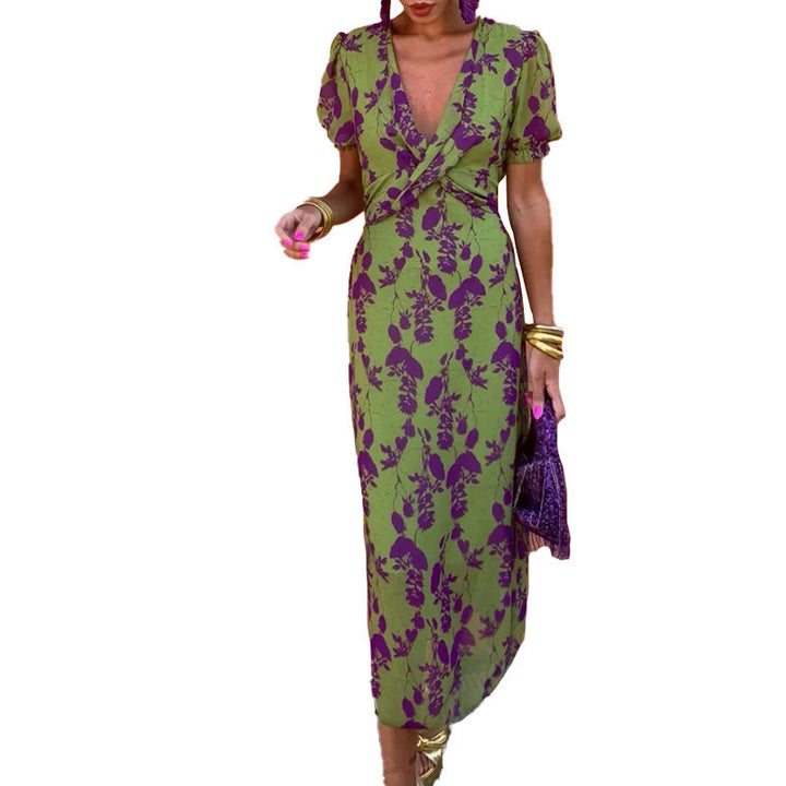 Robe maxi pour femmes avec décolleté en V profond et motif diamant artistique Levoire