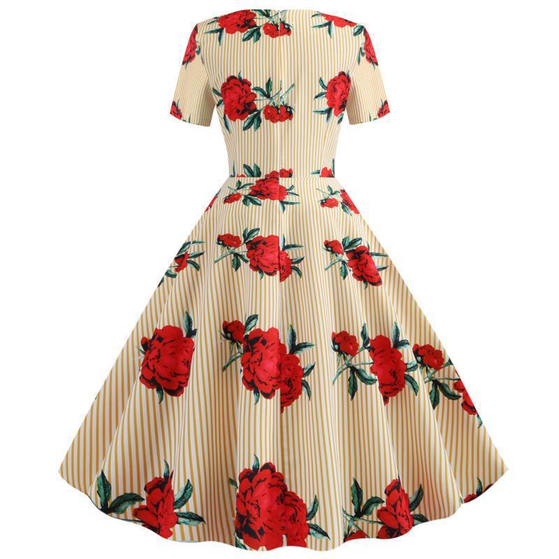 Robe swing femme avec imprimé floral et élégant décolleté en V Levoire