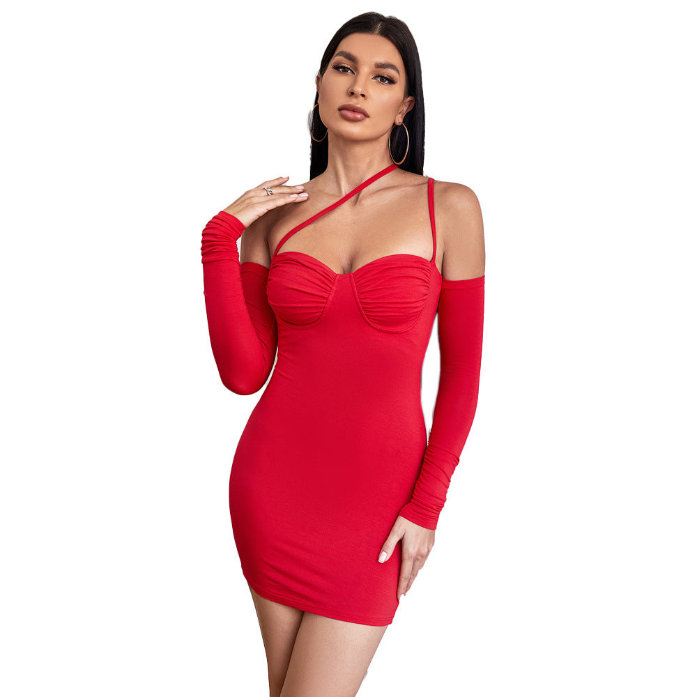 Robe mini pour femmes avec des manches longues hors-épaule et un détail de zip sophistiqué Levoire