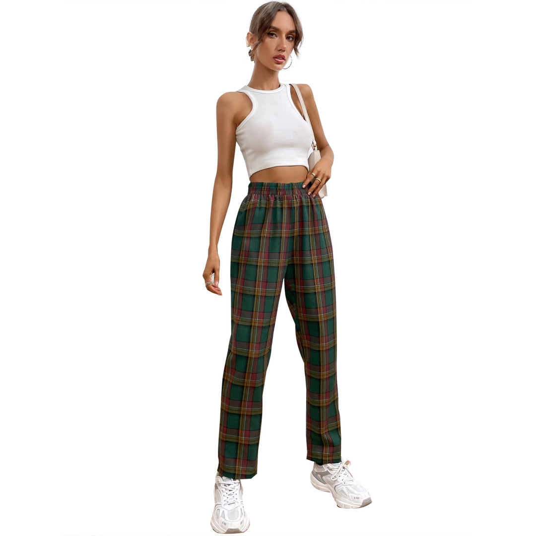 Pantalons décontractés à carreaux pour femmes avec ceinture élastique et coupe ajustée Levoire