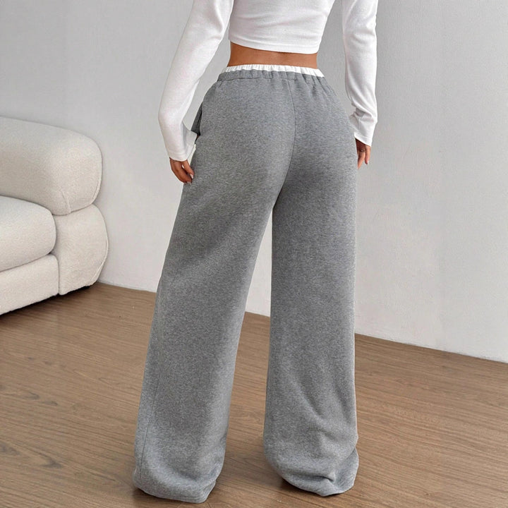 Pantalons décontractés larges pour femmes en mélange de coton avec taille élastique et cordon de serrage Levoire