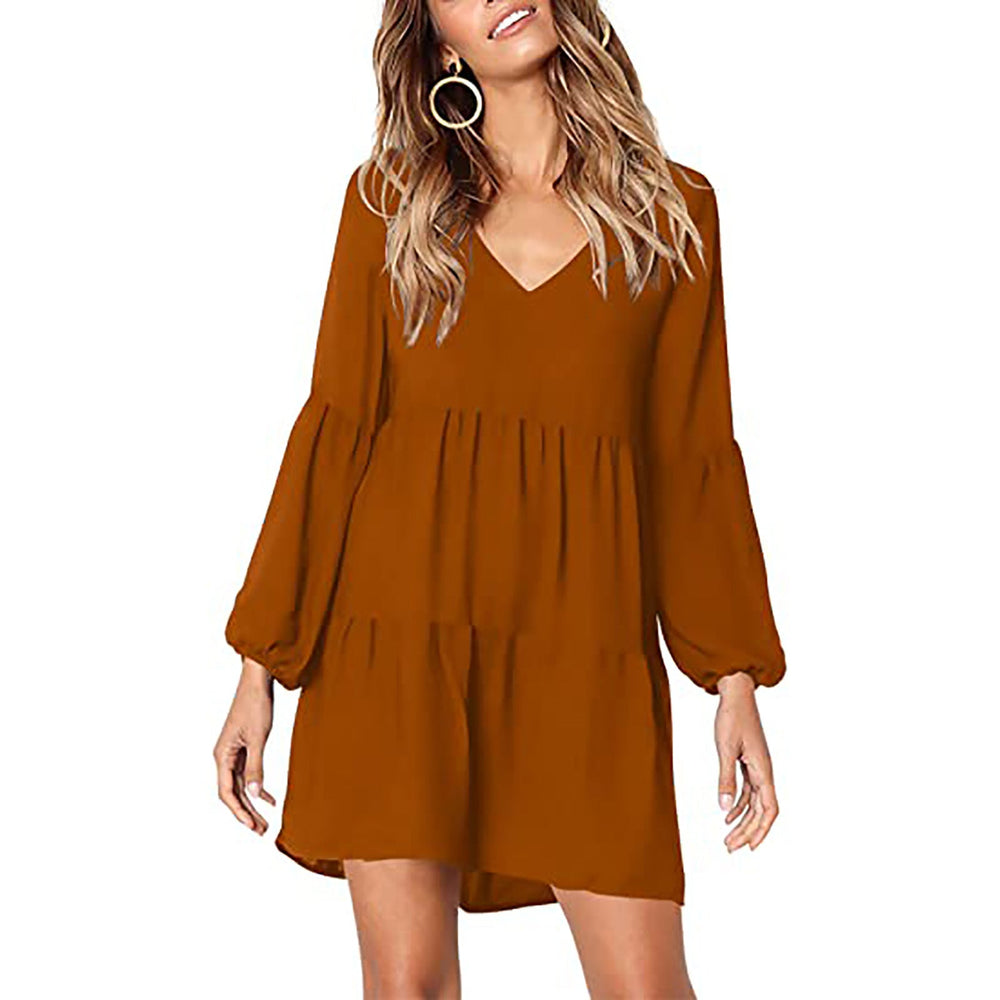 Levoire | Robe Longue à Manches Longues avec Décolleté en V Élégante Braun