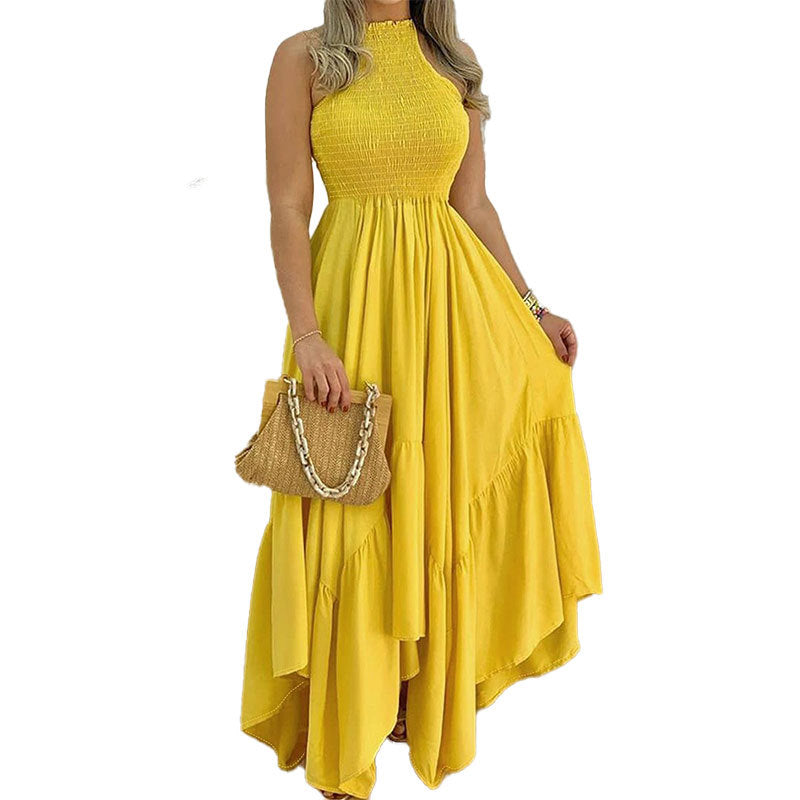 Robe maxi élégante pour femmes avec col haut et jupe fluide Levoire