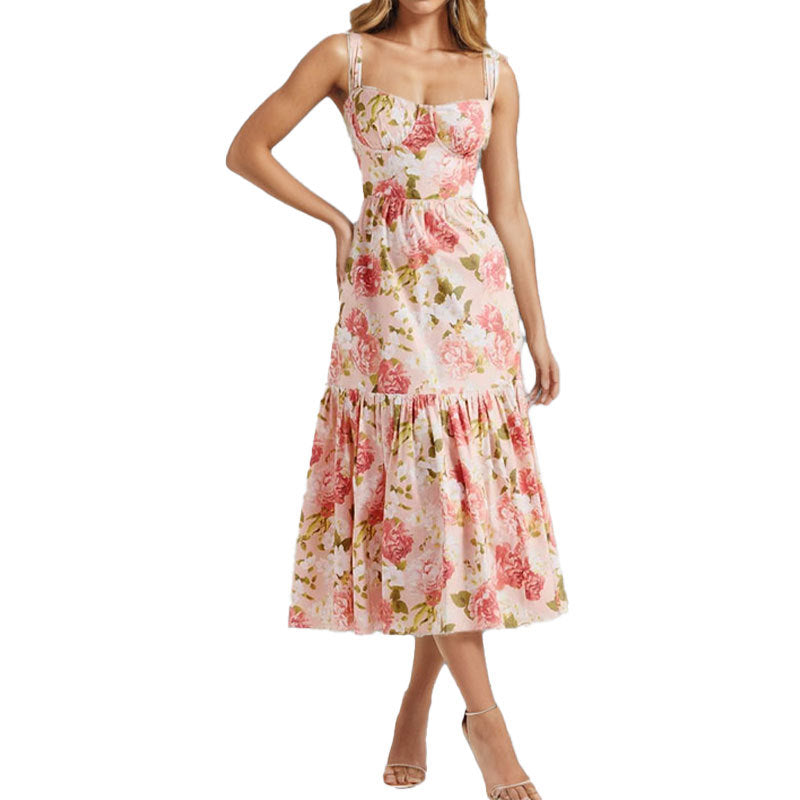 Robe à fleurs pour femmes avec ourlet à volants et fines bretelles Levoire
