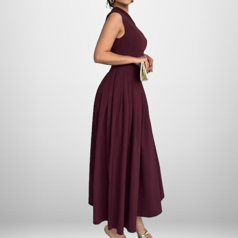 Robe maxi élégante à épaule unique pour femme avec plissés et jupe fluide Levoire