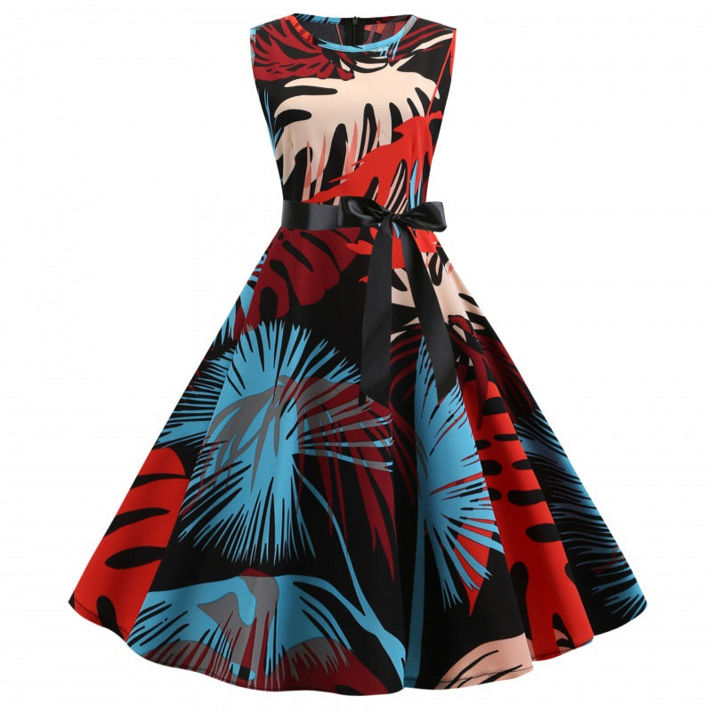 Robe évasée pour femmes avec un motif floral et une ceinture à la taille Levoire
