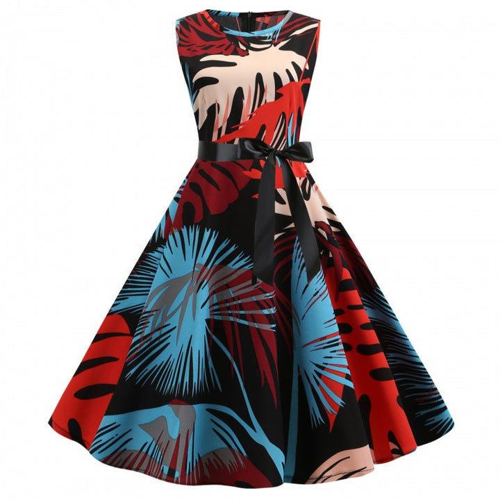 Robe évasée pour femmes avec un motif floral et une ceinture à la taille Levoire