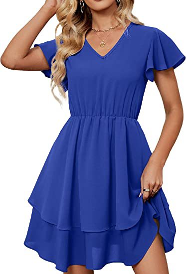 Robe décontractée femme avec jupe flottante et manches froncées Levoire