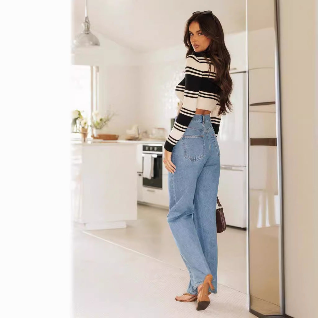 Jean ample pour femmes à taille haute et ourlet effiloché Levoire