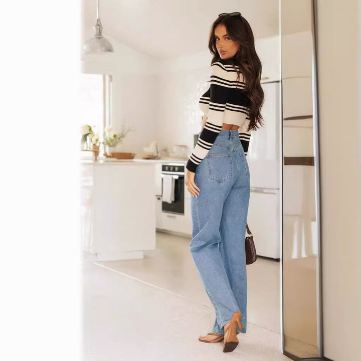 Jean ample pour femmes à taille haute et ourlet effiloché Levoire