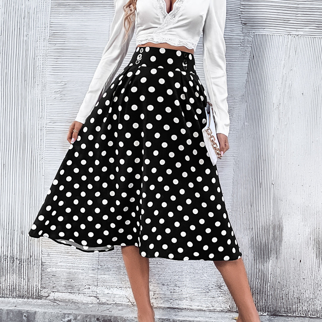 Jupe midi pour femmes avec un élégant design à pois et taille haute Levoire