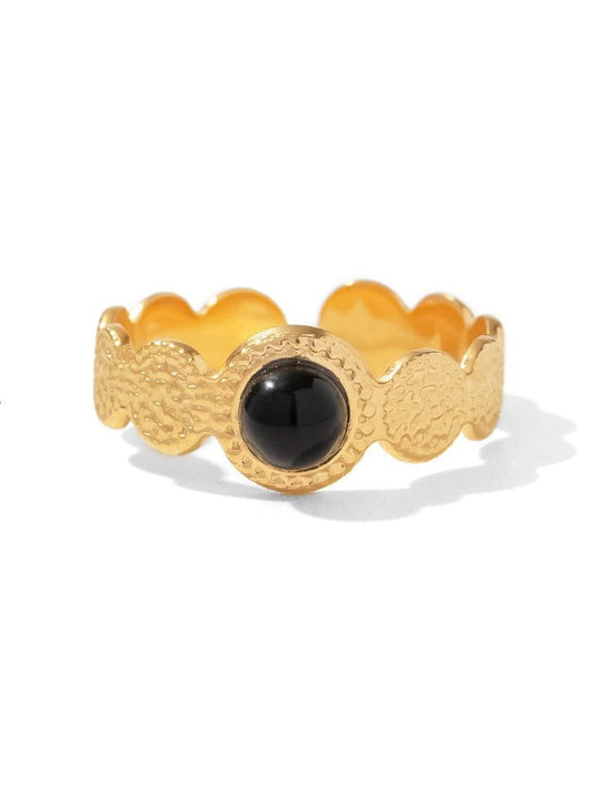 Levoire | Bague Ouverte En Pierre Ronde Texturée Fine Ajustée Noir