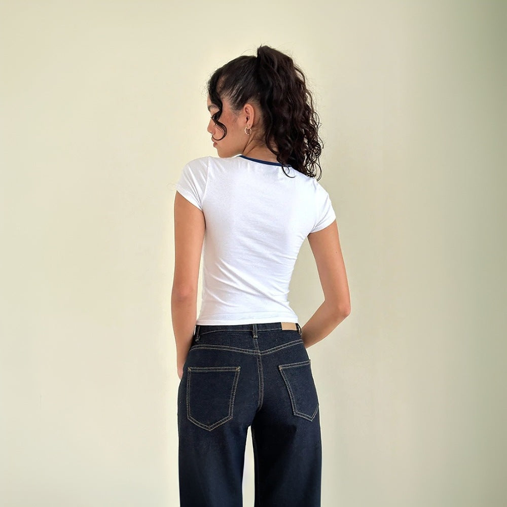 Top court pour femme avec décolleté en trou de clé décoratif et ourlet élastique Levoire