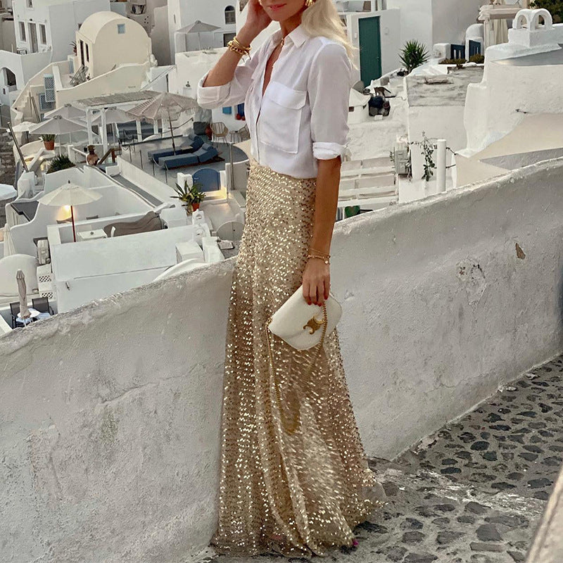 Levoire | Glamoureux Paillettes Jupe Longue