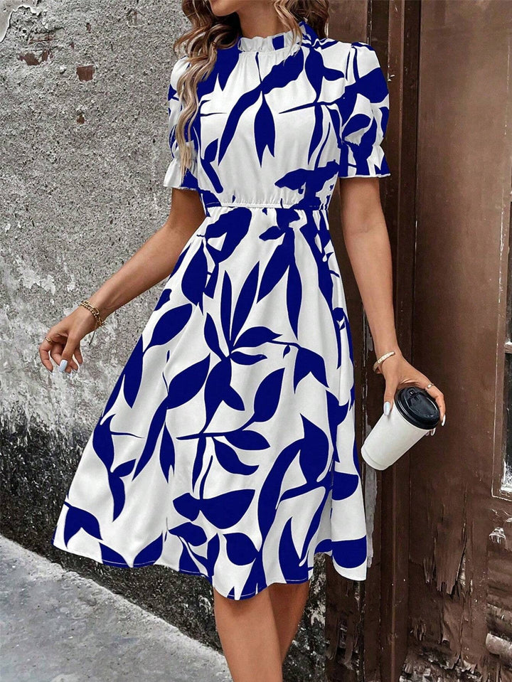 Robe midi élégante pour femmes avec motif de plantes stylé et taille élastique Levoire
