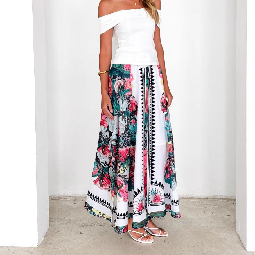 Jupe maxi à motifs floraux et ceinture pour femmes, couleur intensive Levoire