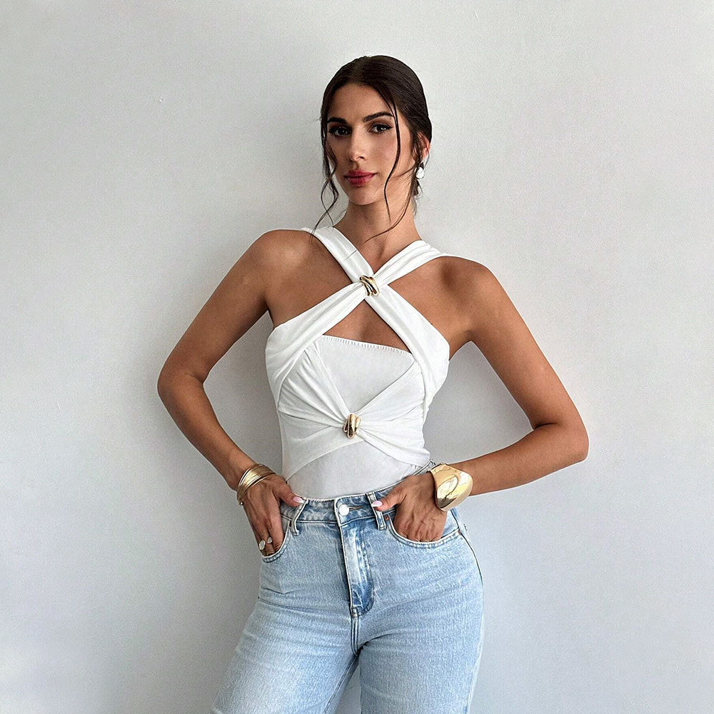 Top femme croisé avec liens décoratifs et coupe élégante Levoire