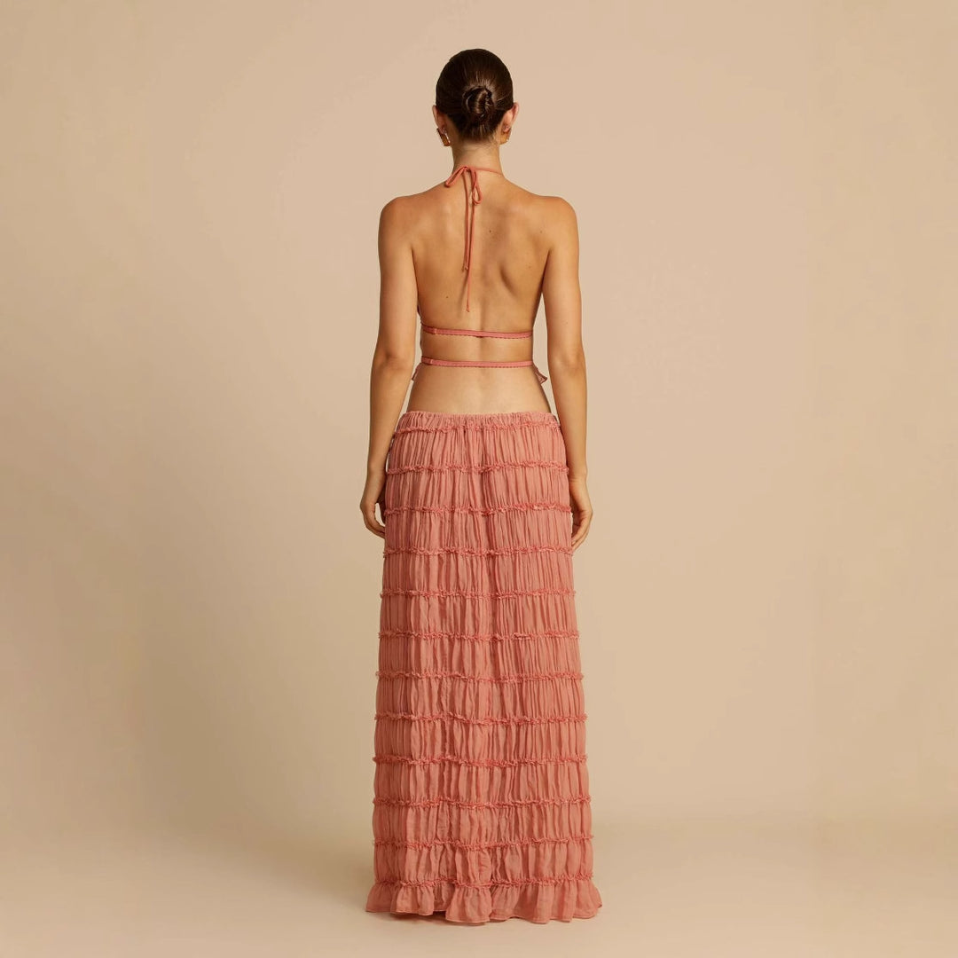 Robe maxi pour femme avec corsage froncé et découpe élégante à la taille Levoire