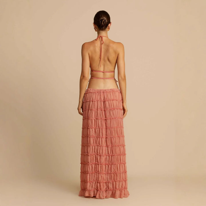 Robe maxi pour femme avec corsage froncé et découpe élégante à la taille Levoire