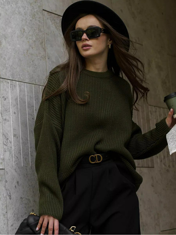 Levoire | Confortable, ample pull en tricot en laine Olive vert