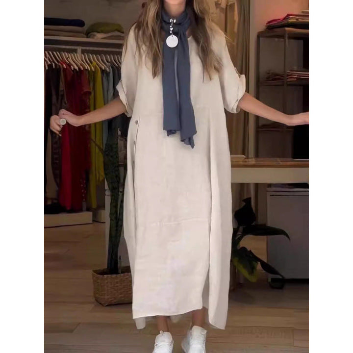 Levoire | Robe en coton-lin à manches courtes unie relaxante et ample