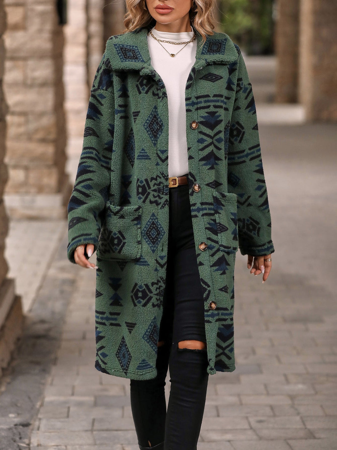 Levoire | Veste Polaire Longue Tendance Du Design Nordique Pour Femmes Vert