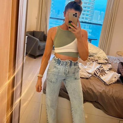 Levoire | Crop Top à Enveloppements en Bloc de Couleurs Tendance