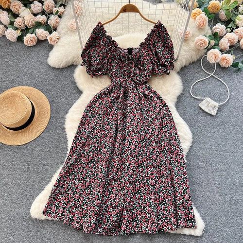 Levoire | Robe rétro à imprimé floral avec encolure en V