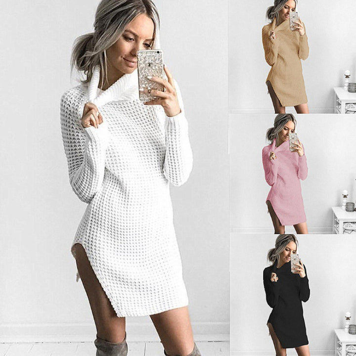 Pull en maille pour femme avec col haut et fente latérale Levoire