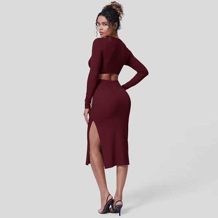 Robe midi élégante pour femmes avec des détails découpés ajustés Levoire