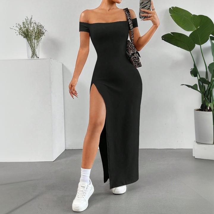 Robe maxi femme avec découpe épaule dénudée et fente haute Levoire