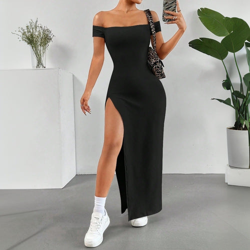 Robe maxi femme avec découpe épaule dénudée et fente haute Levoire