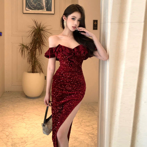 Levoire | Robe à sequins Une-épaule Robe coupée à sequins